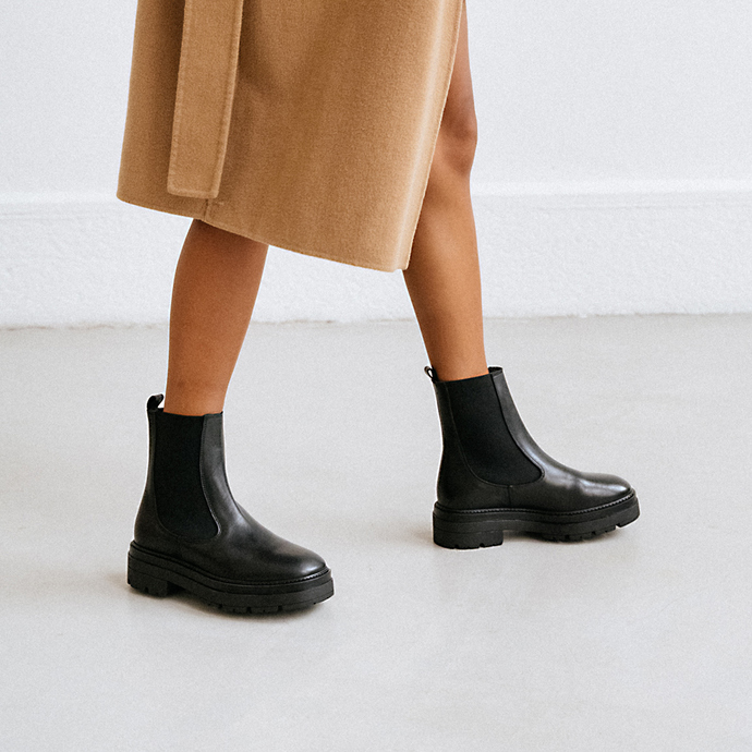 Bottines à plateformes  en cuir noir