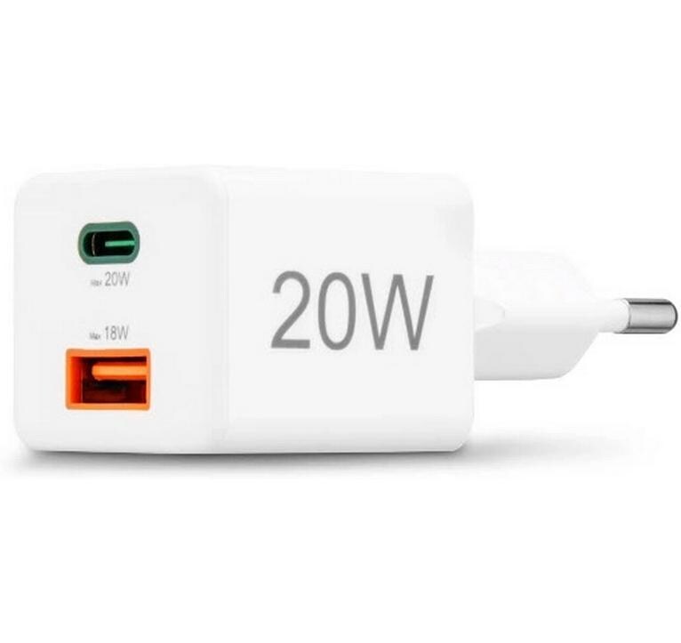 USB-Wandladegerät Gan charger USB-A USB-C 20 W WeissSchnellladegerät mit 1x USB-C und 1x USB-A