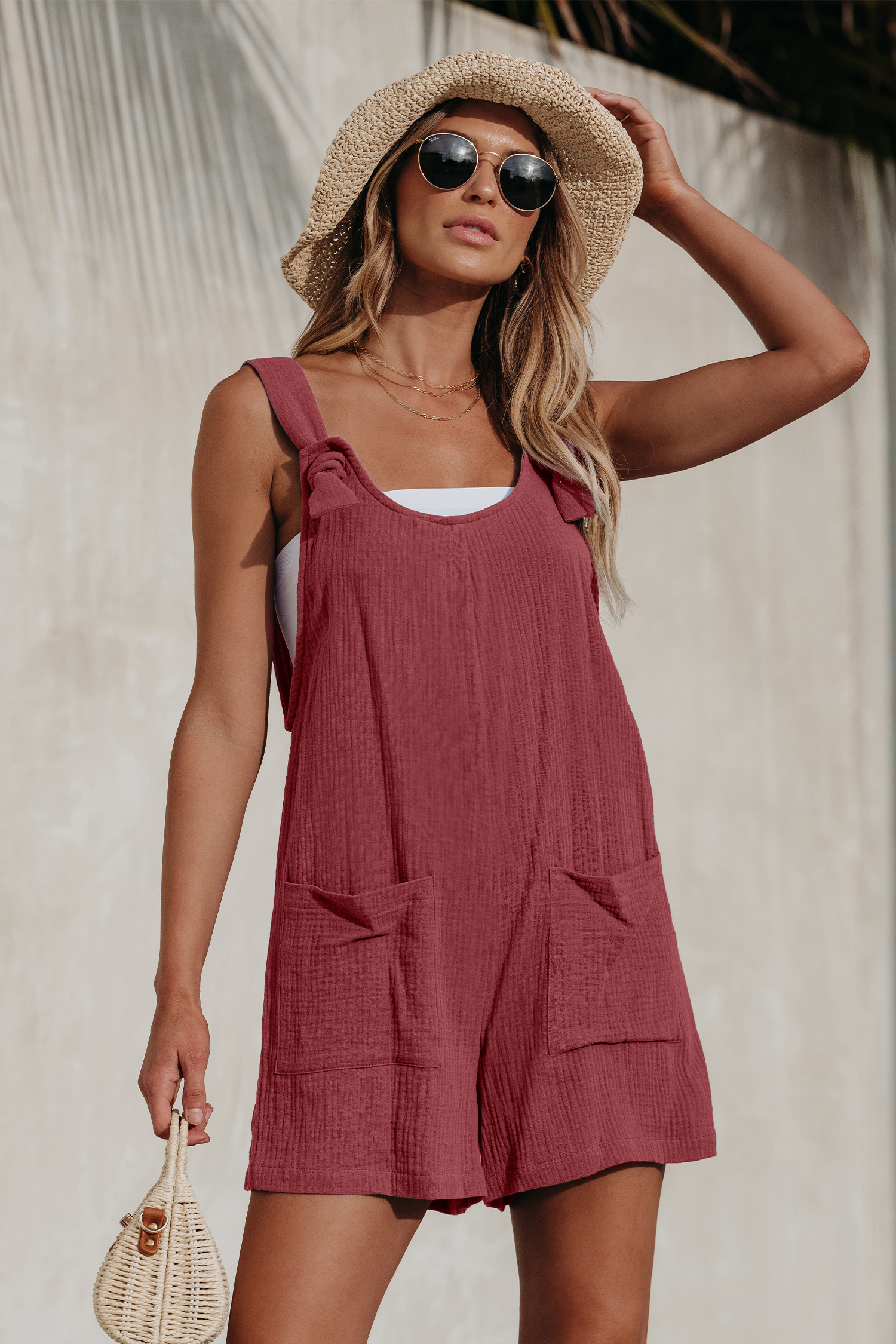Combishort en pur coton à nœuds bordeaux