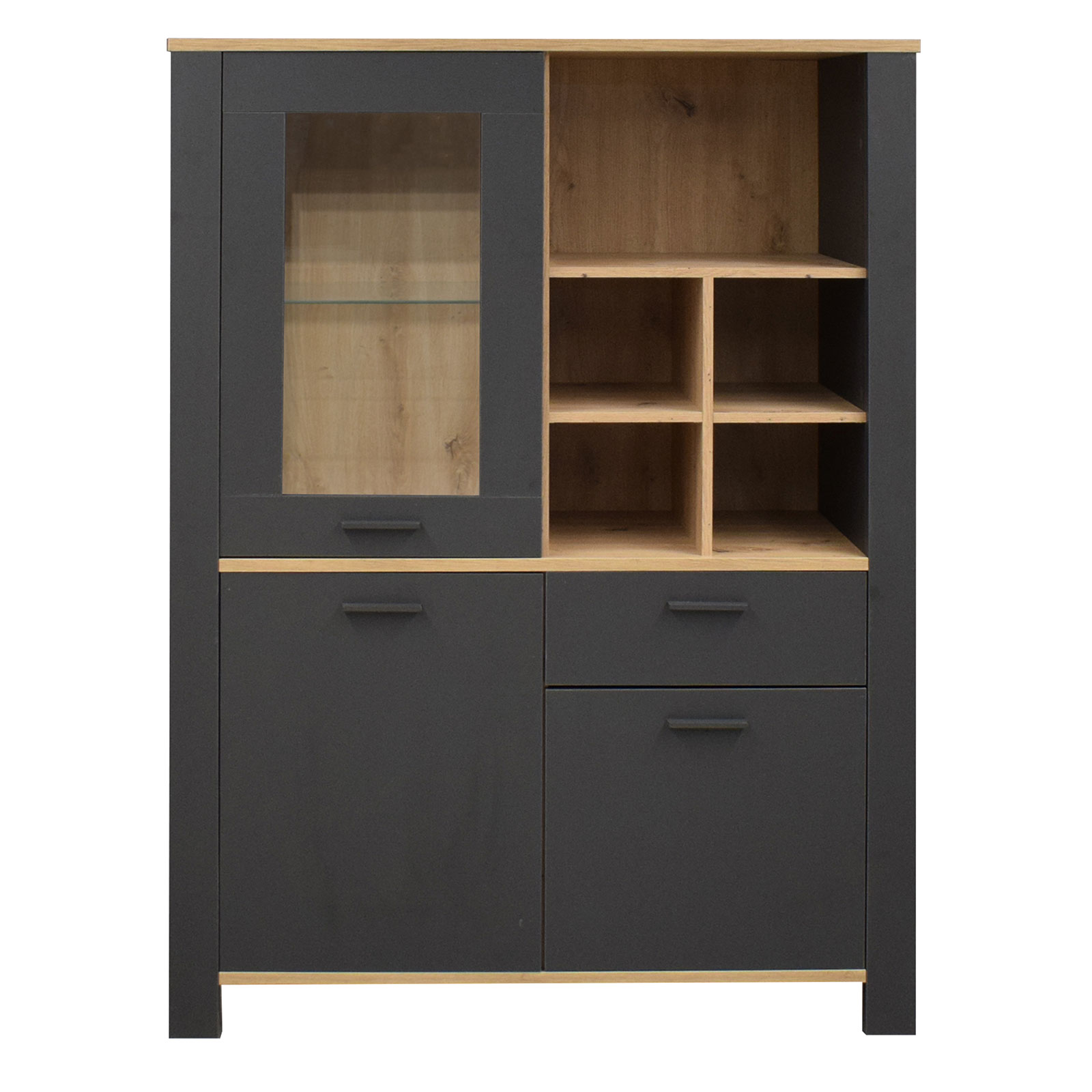 Highboard - anthrazit matt lack - Asteiche - 152 cm hoch