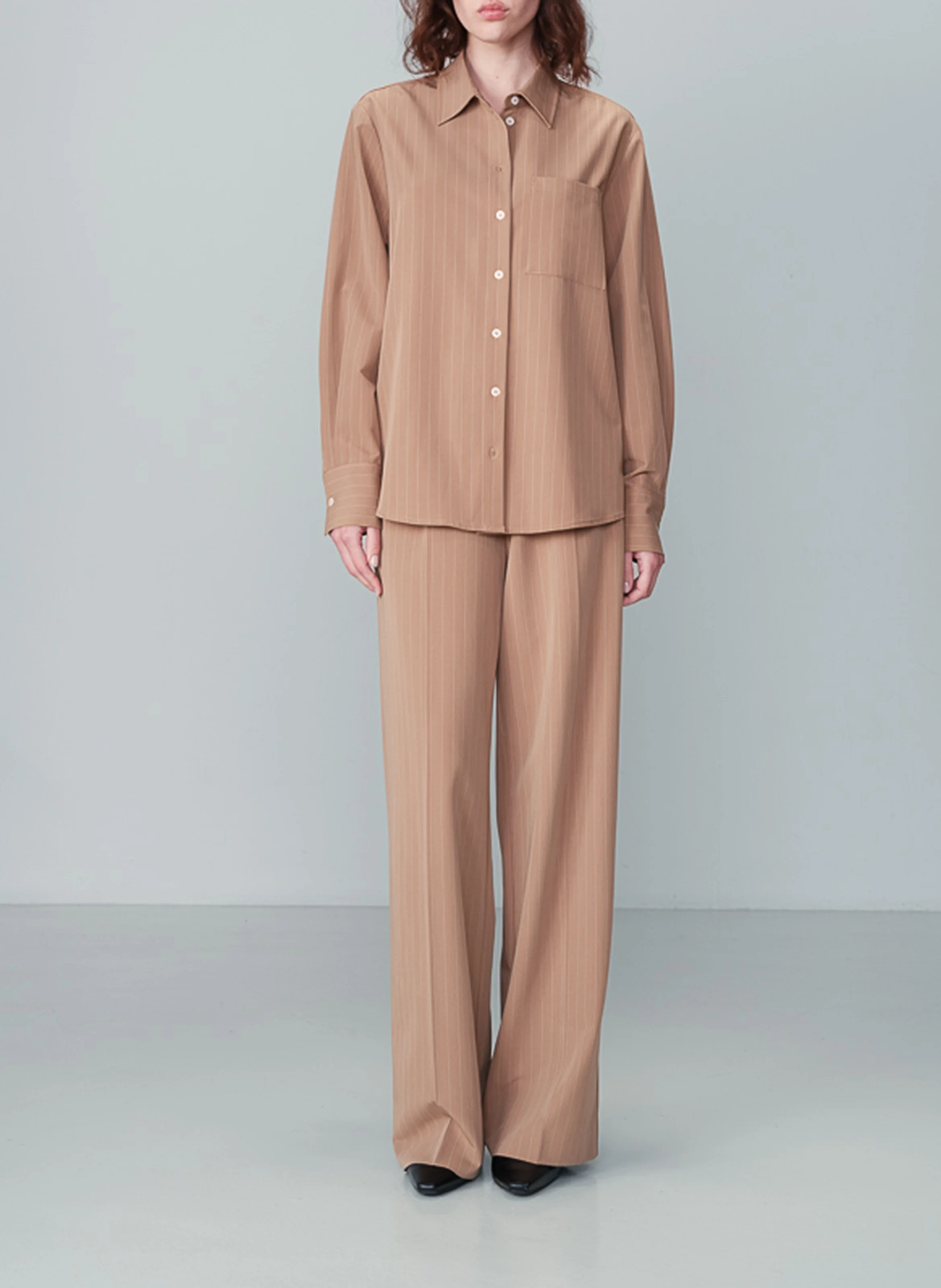 NAWELLE - Chemise col classique ample rayée | Marron