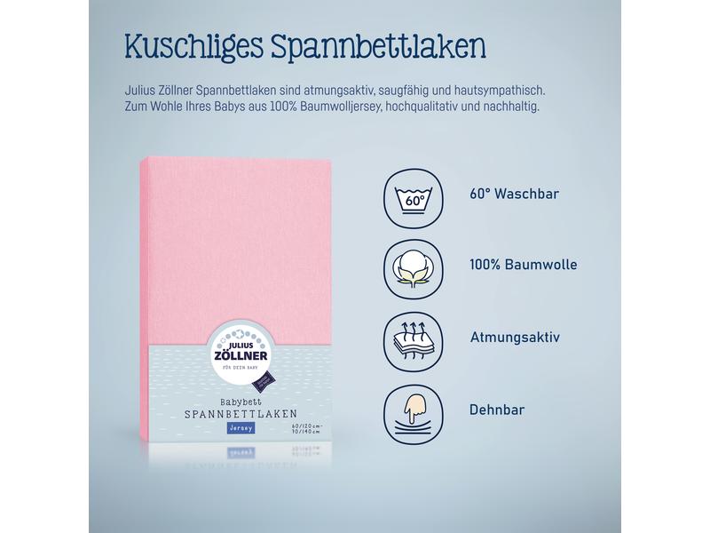 Julius Zöllner Fix-Leintuch Jersey 90 x 40 cm, Rosa Spannbetttuch aus 100% Baumwolle