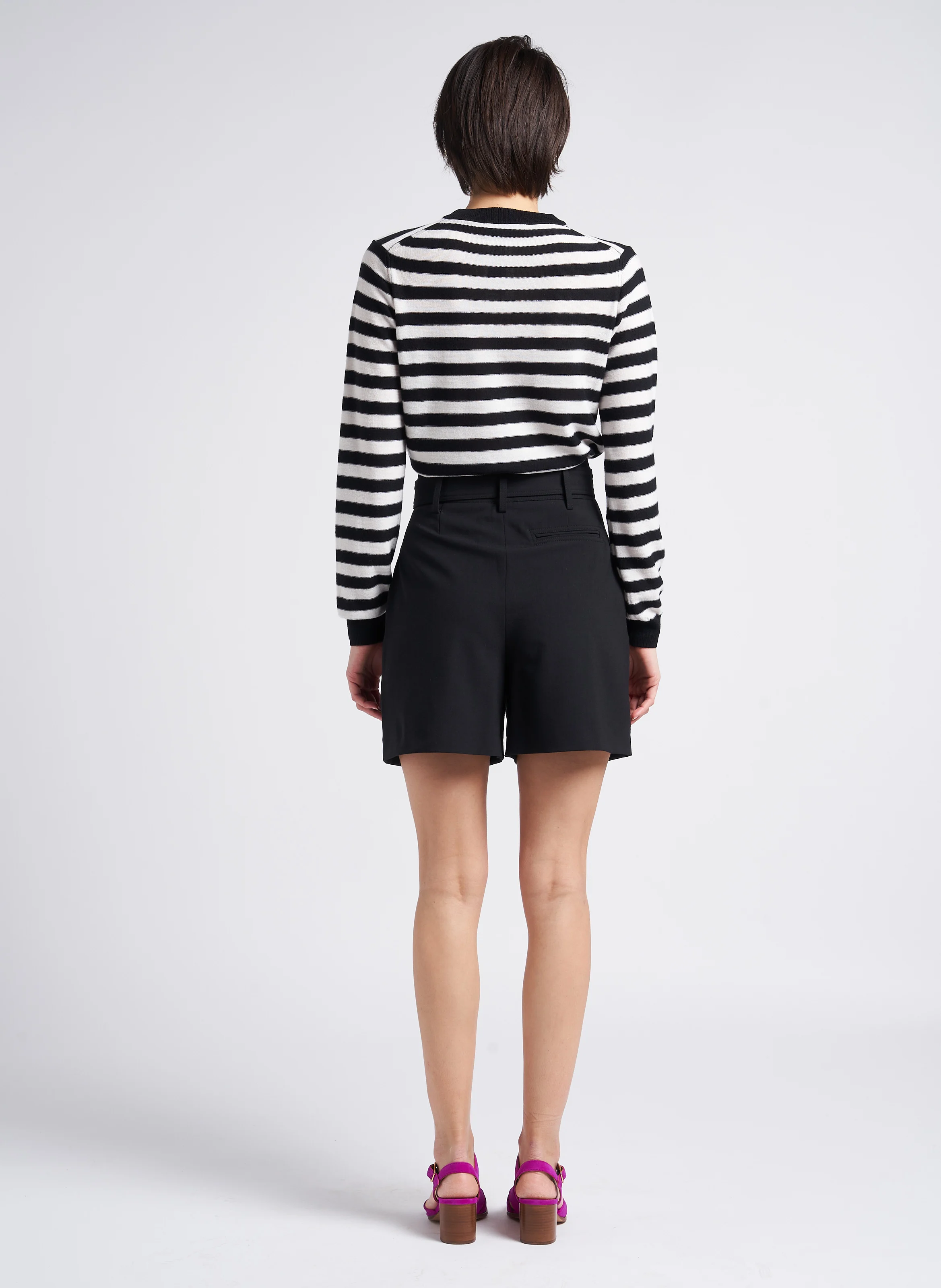 Pull fin col rond rayé en laine mérinos | Rayé