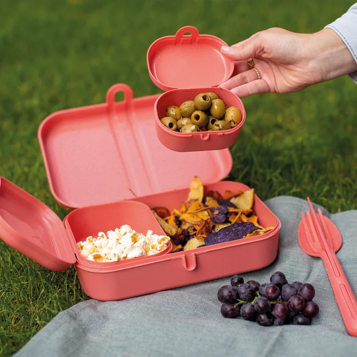 Koziol - Pascal Ready Lunchbox-Set mit Klikk Besteck, nature leaf green