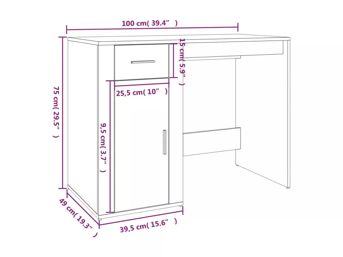 Bureau Blanc 100x49x75 cm Bois d'ingénierie