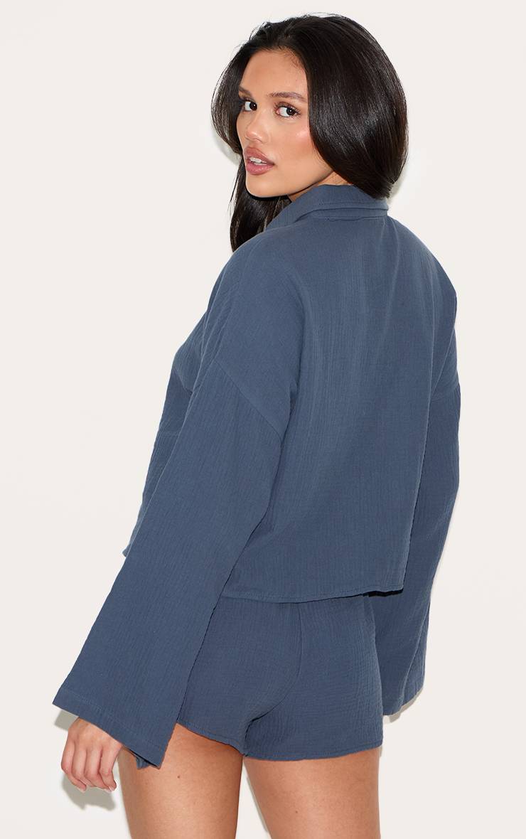 Bleu Foncé Chemise Boutonnée Oversize