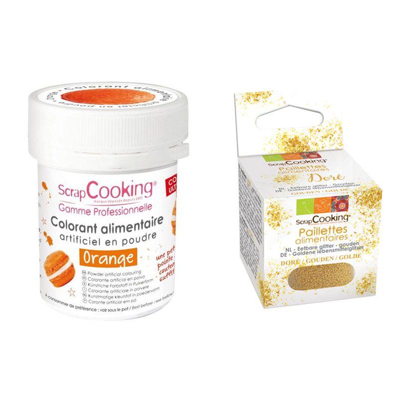 Colorant alimentaire Orange + paillettes dorées Scrapcooking