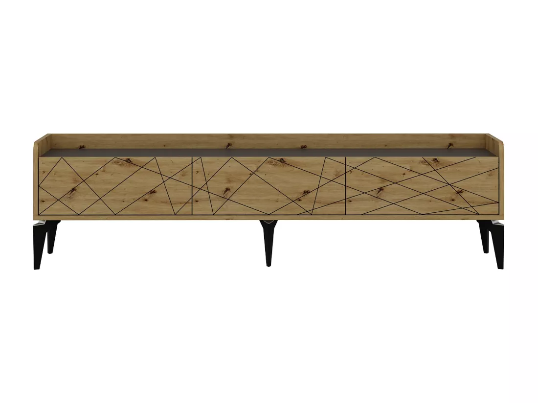 Meuble TV avec 3 portes - Naturel et anthracite - MONALIA