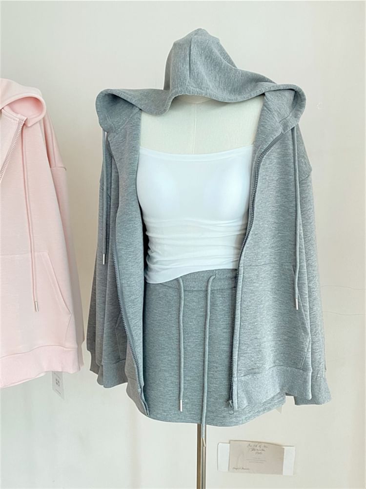 Alhambra - Set: effen hoodie met rits + mini A-lijn rok met trekkoord in de taille