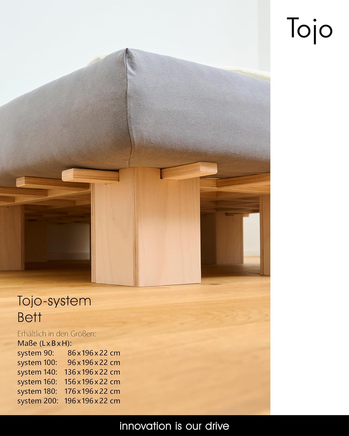 Tojo System Bett 90x200 cm I Flexibles Funktionsbett I Holzbett ohne Schrauben & Beschläge I Schnell auf- & abgebaut, ideal für Gästebett & Jugendbett