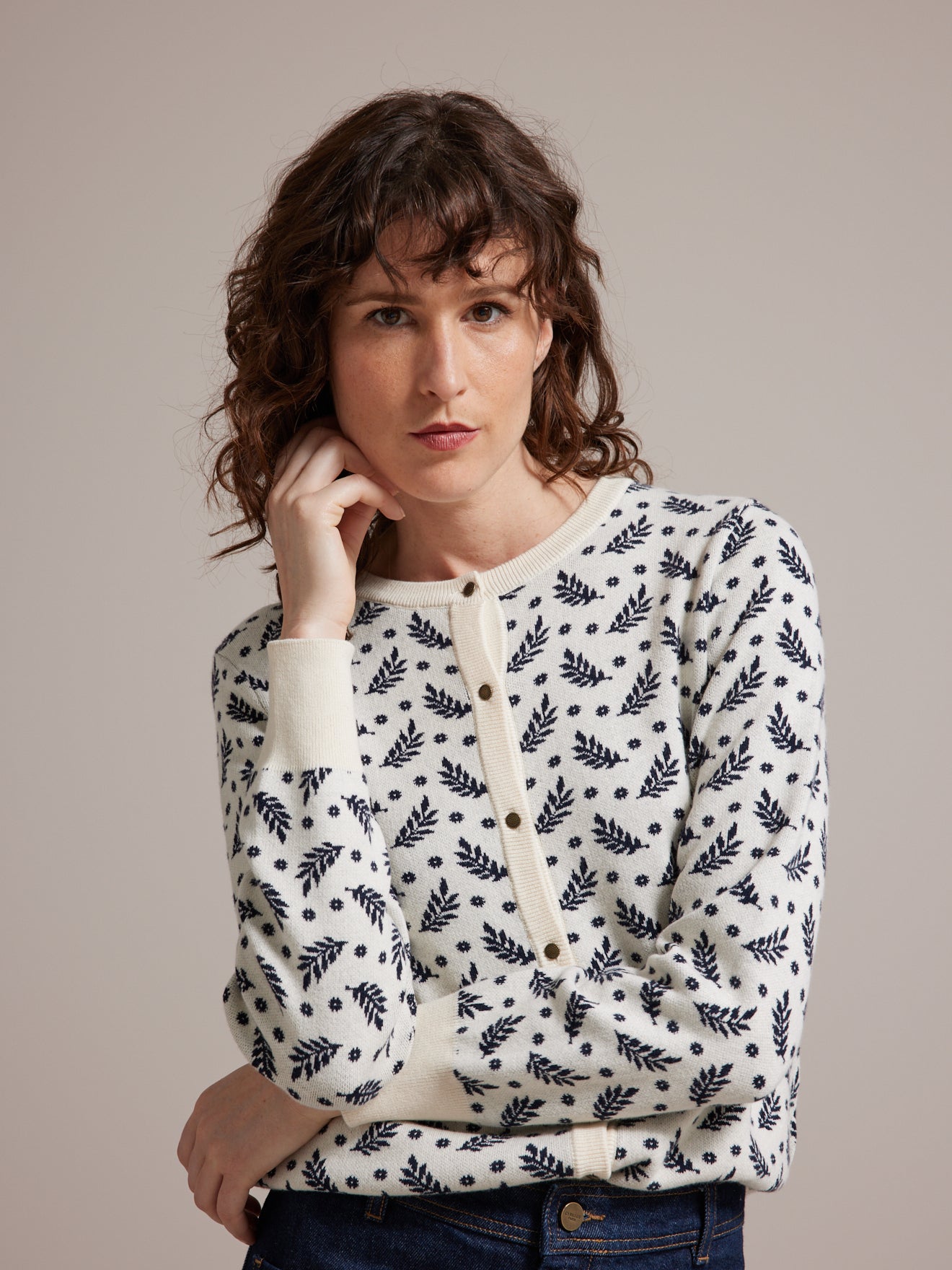 Cardigan jacquard femme coton et cachemire