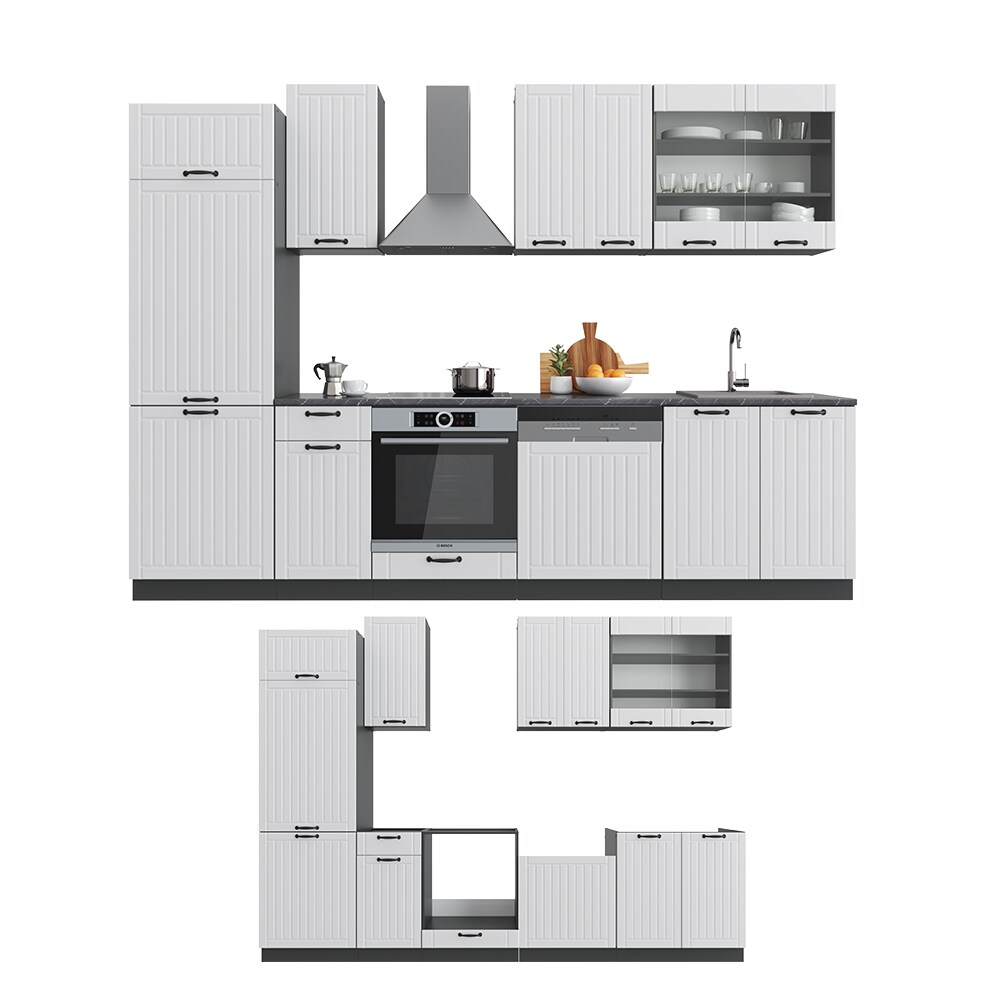Vicco Küche Fame-Line 300 cm Küchenzeile Landhaus Küchenblock Einbau Anthrazit