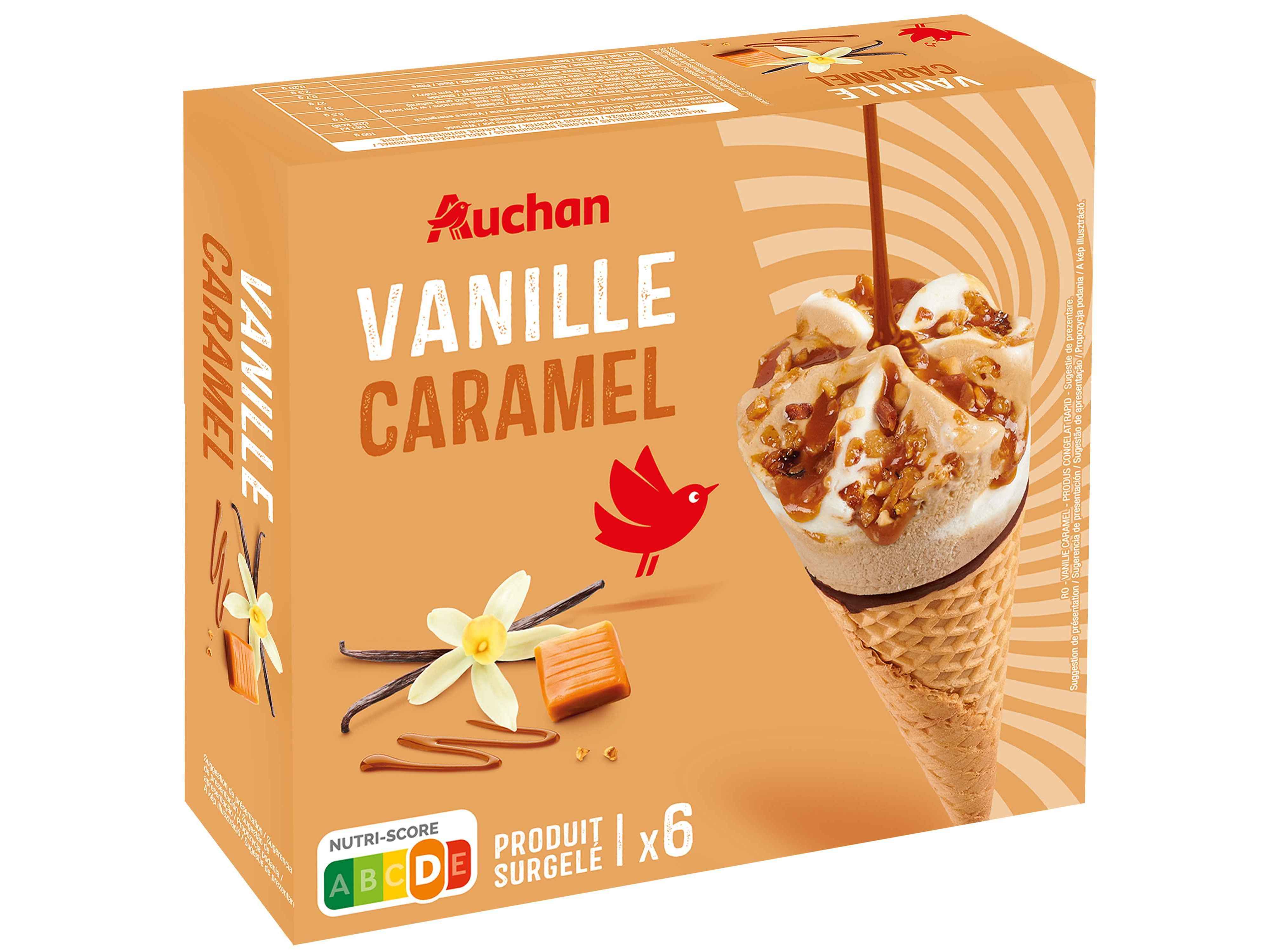 GELADO CONE AUCHAN BAUNILHA CARAMELO 6X120ML