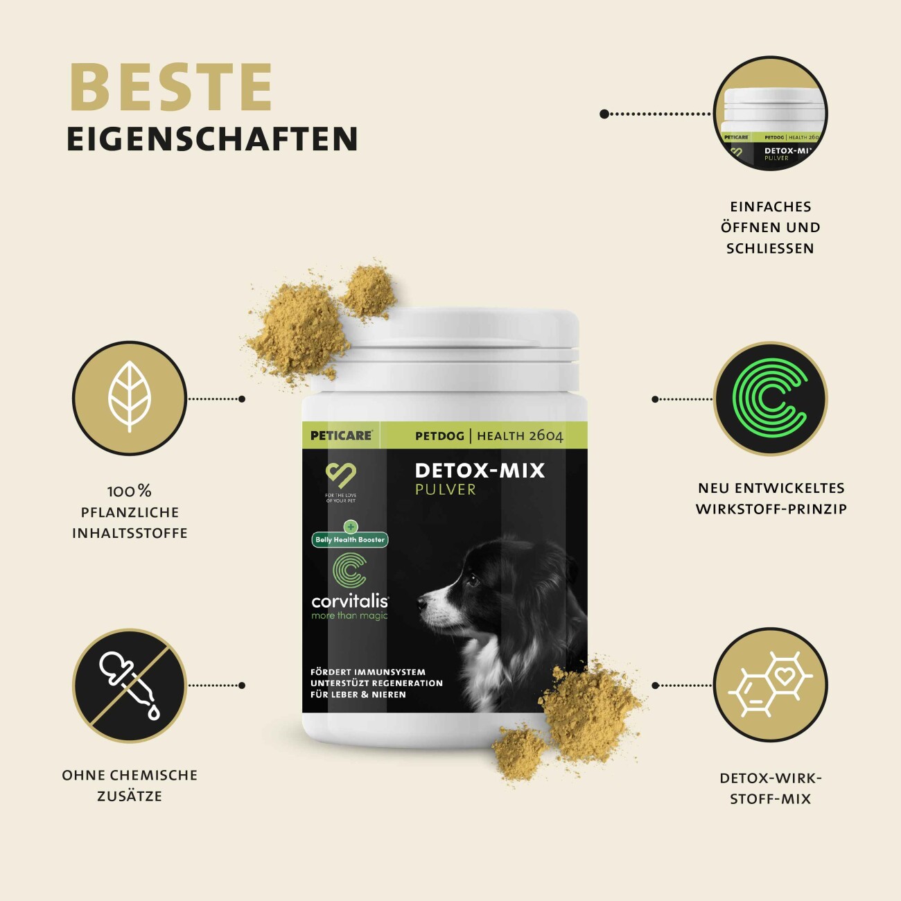 Peticare Detox Entgiftung Pulver für Hunde, reinigende Formel