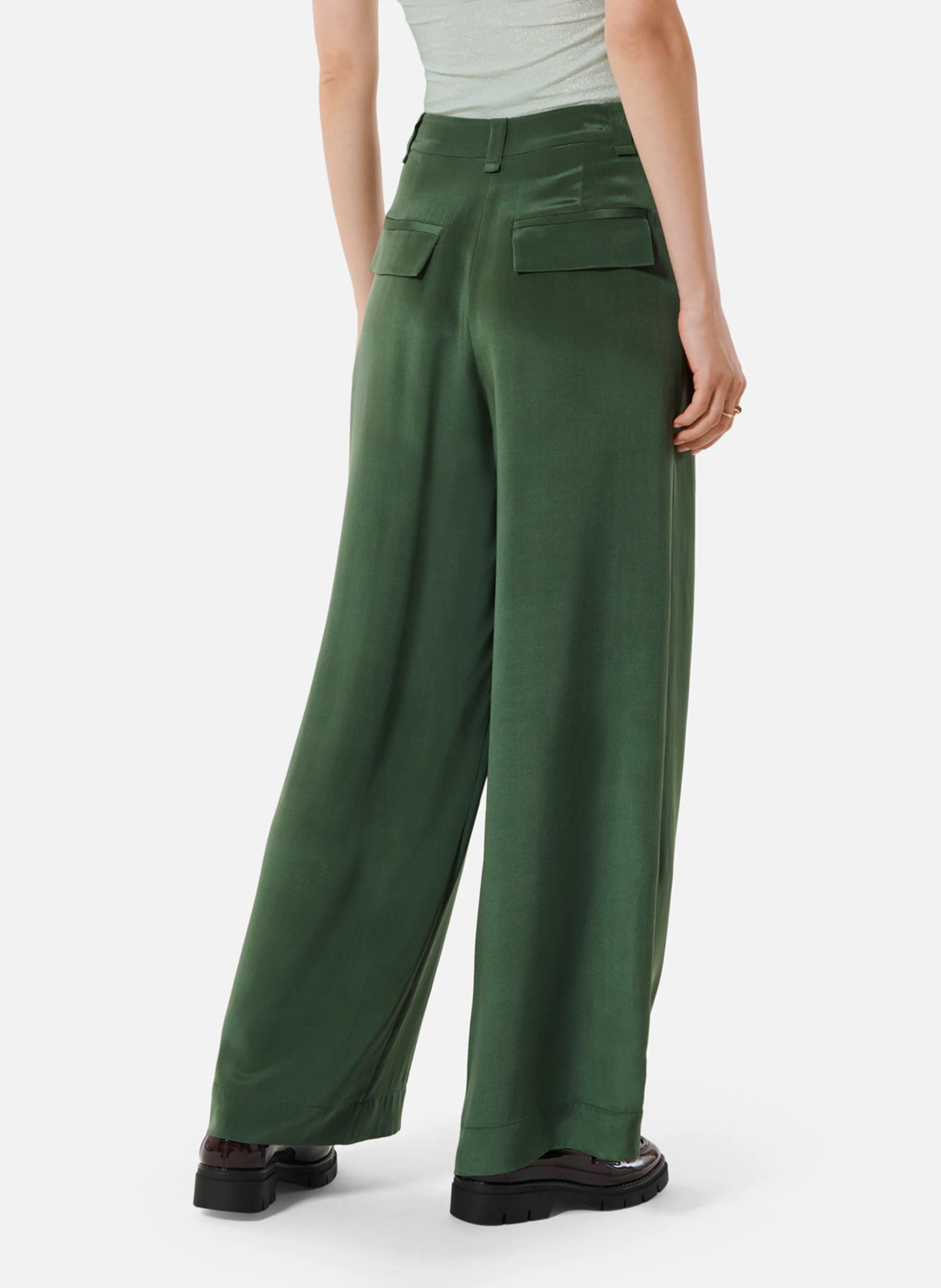 JONES - Pantalon large en soie mélangée | Vert
