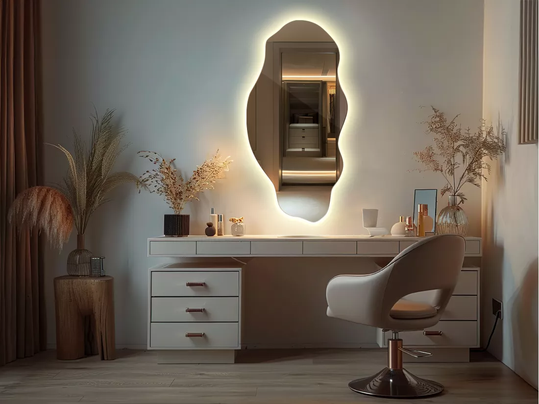 Miroir Loft décoratif éclairé par LED Boho pour le salon salle de bain chambre 50 cm x 100 cm - lumière chaude