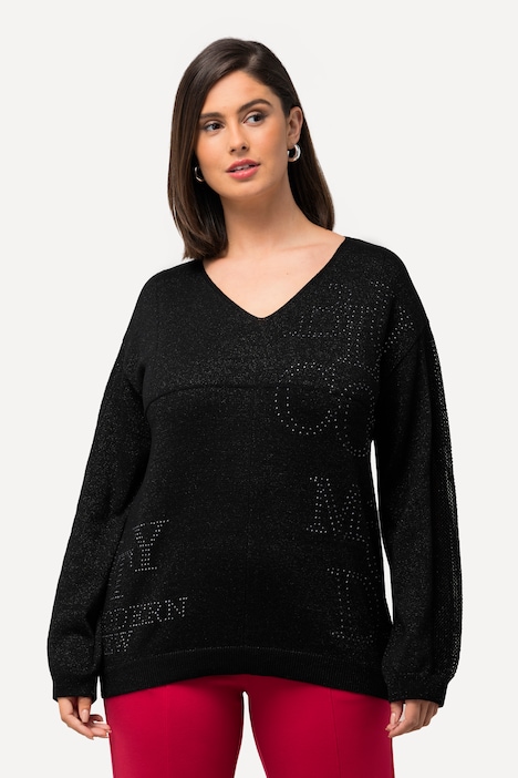 Pullover, Ziersteine, V-Ausschnitt, Langarm