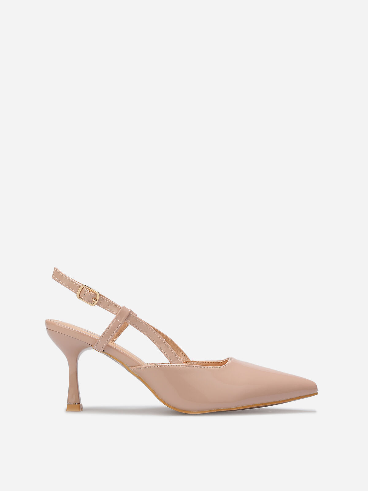 Escarpins slingback vernis avec brides- Beige