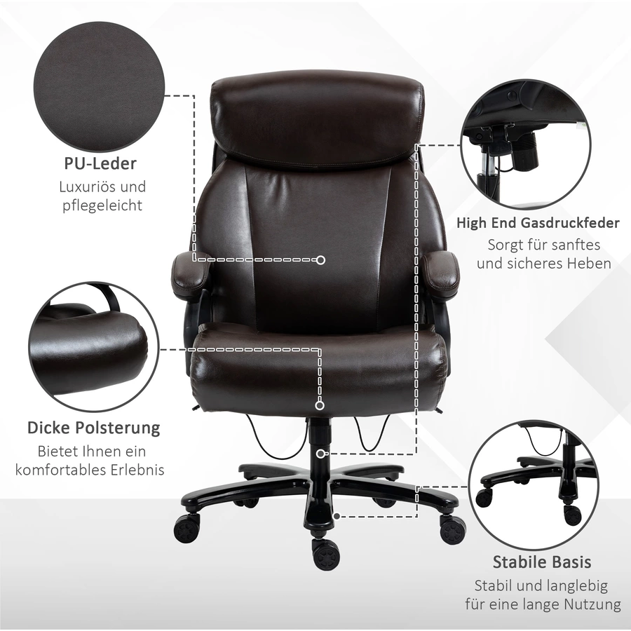 Vinsetto Bürostuhl ergonomisch geformt, high-end gaslift Braun