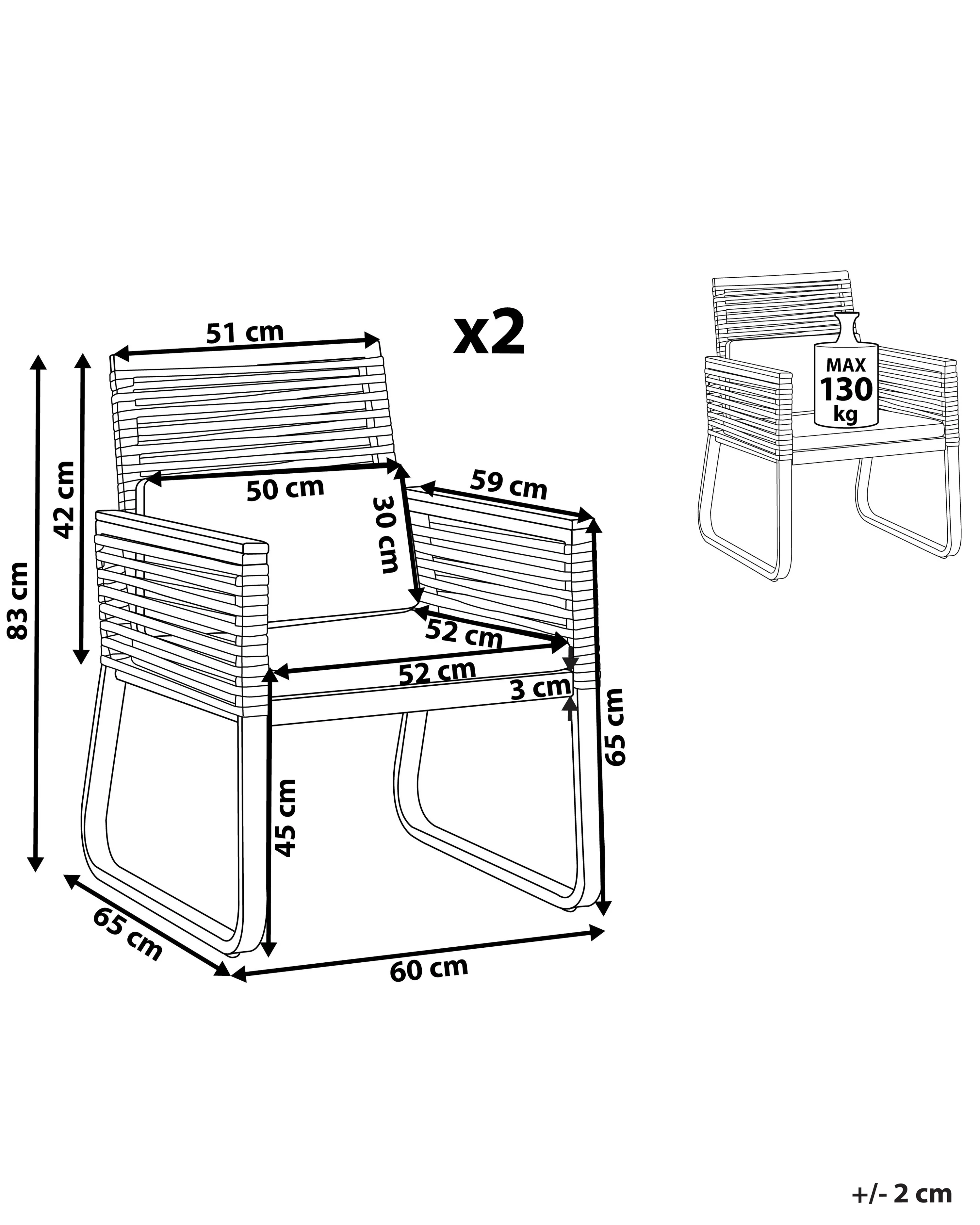 Set van 2 stoelen met zitkussen CANETTO Metaal Zwart