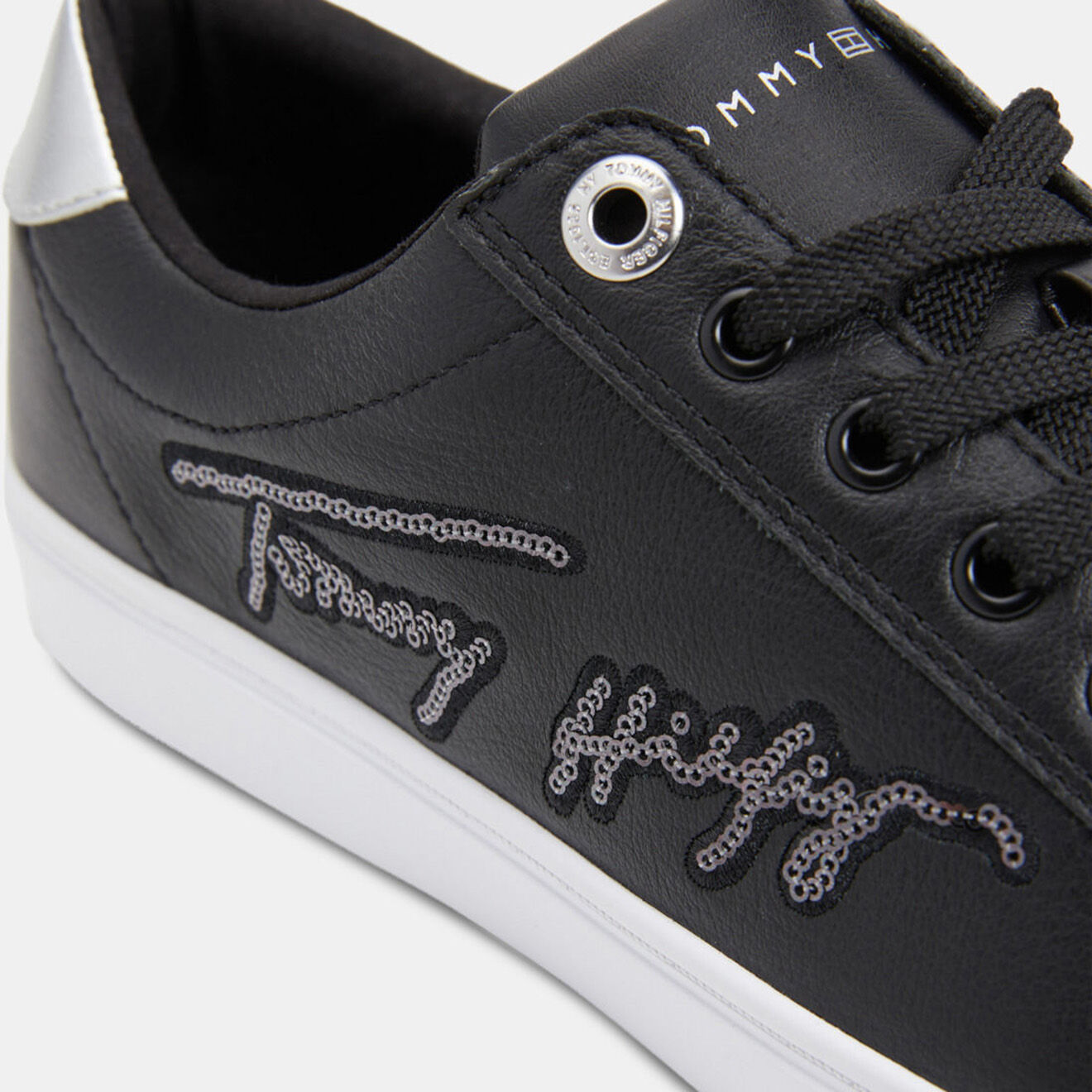 Tommy Hilfiger Baskets en Cuir Signature Sequins noires