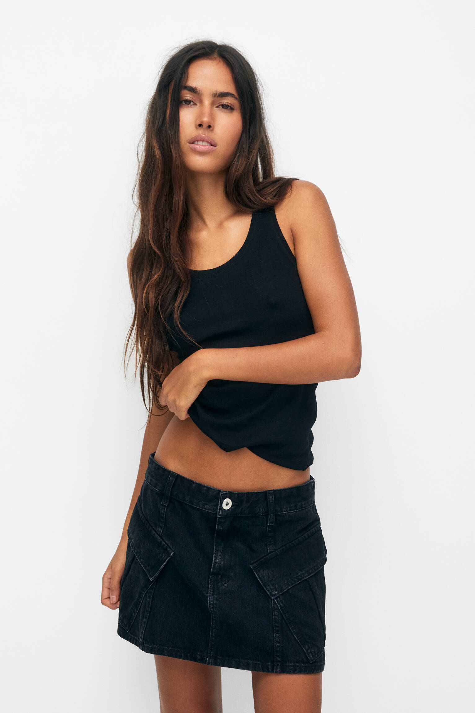 Minissaia cargo jeans - preta
