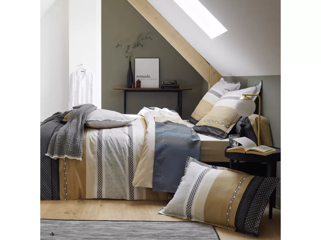 Taie de traversin 240x43 cm percale coton MARLOW acier