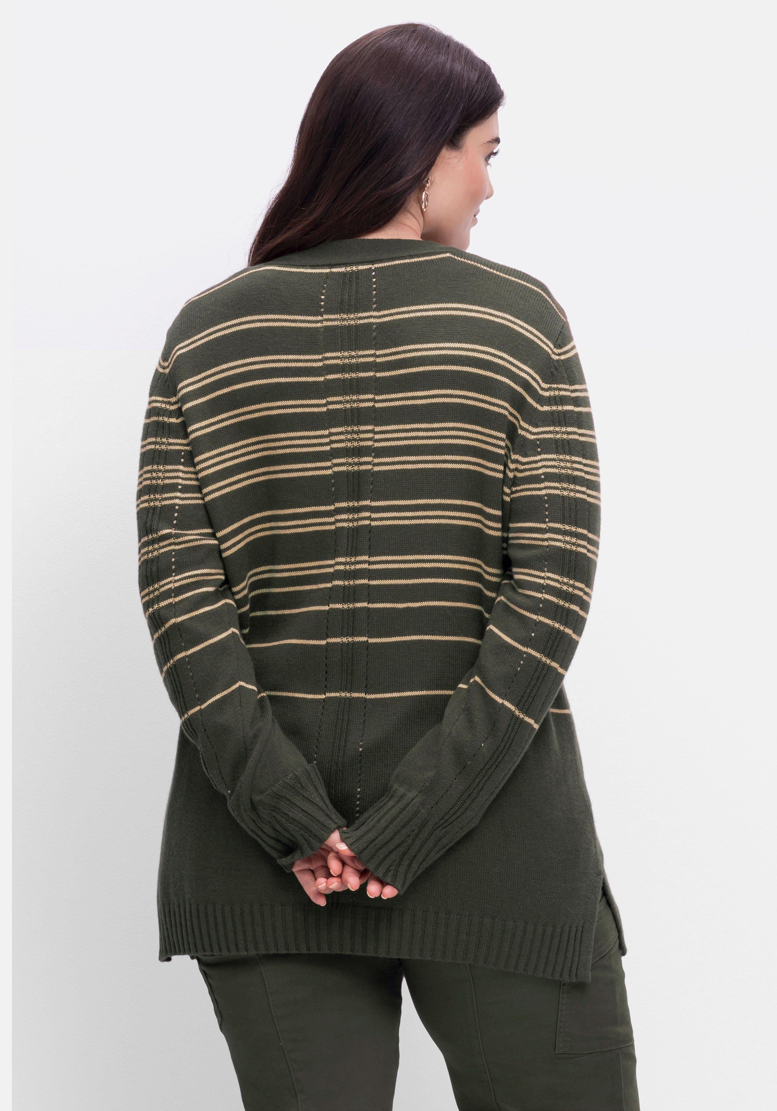 Gestreifte Strickjacke mit Kaschmiranteil