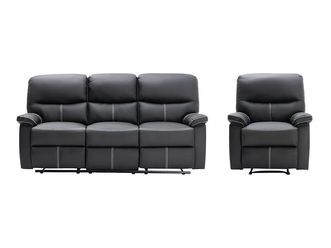 Canapé 3 places et un fauteuil relax en simili noir CANBY