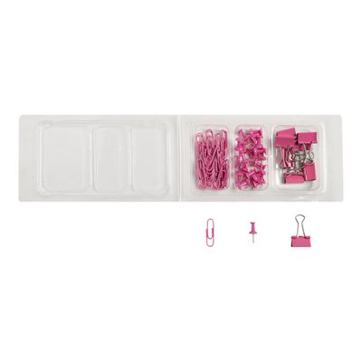 Exacompta Iderama - Kit de 58 attaches (pince-notes, trombones et punaises) - rose