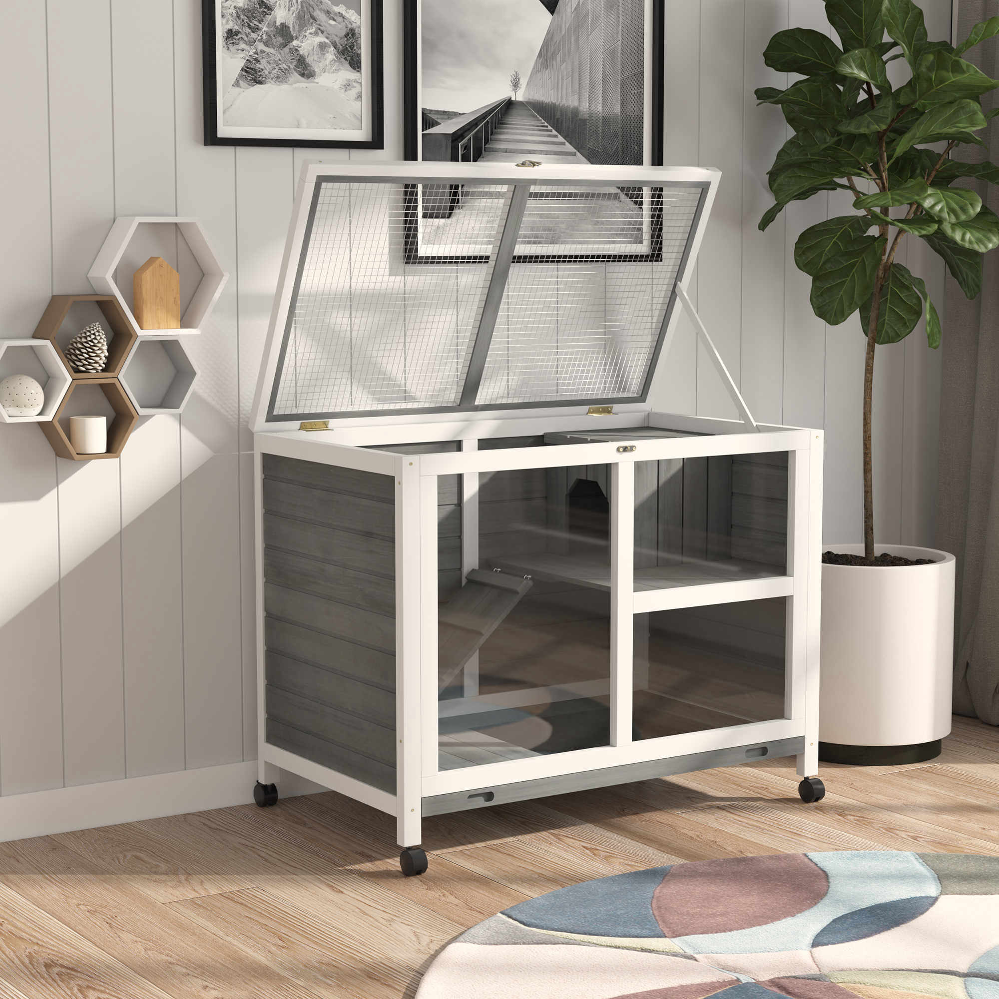 PawHut Kleintierstall mit Rollen 91,5 x 53,3 x 73 cm (LxBxH)