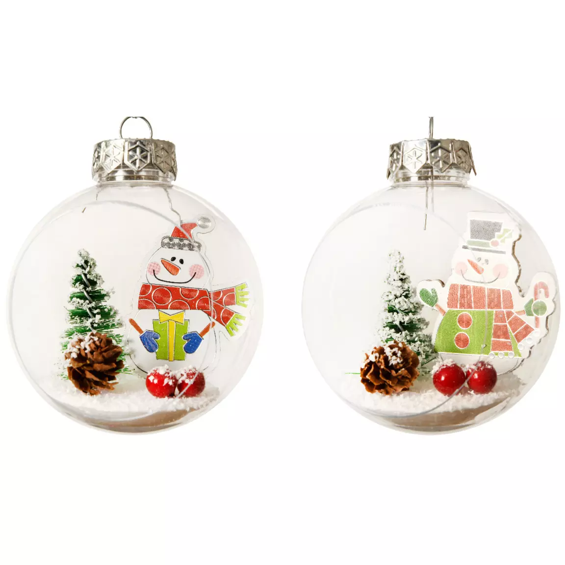 Lot de 3 boules de Noël transparentes (D80 mm) Bonhomme de neige