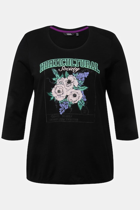 Shirt, Blumenmotiv, Gummisaum, Rundhals, 3/4-Arm