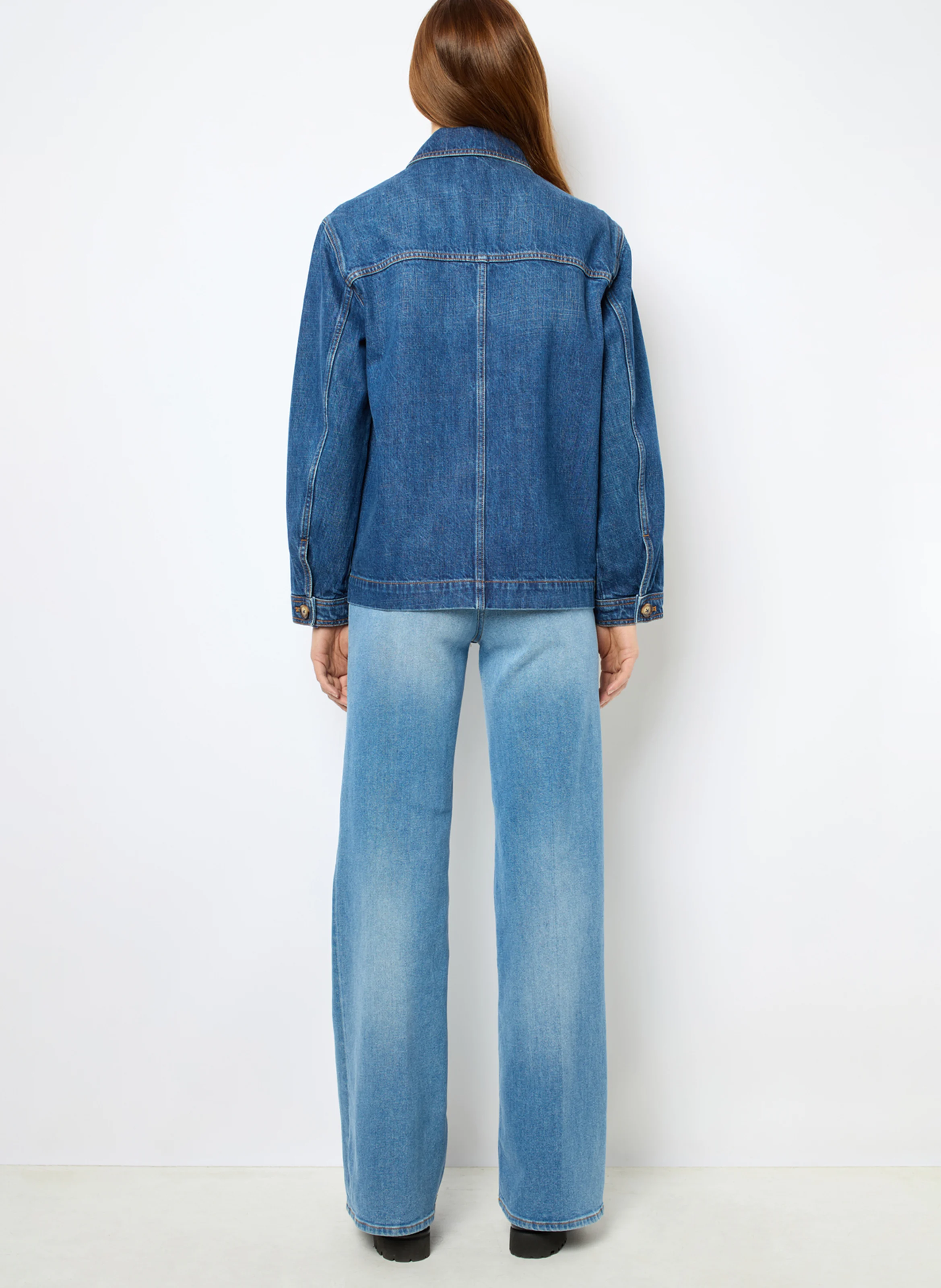 MARCELLINE - Veste droite col classique en coton | Bleu