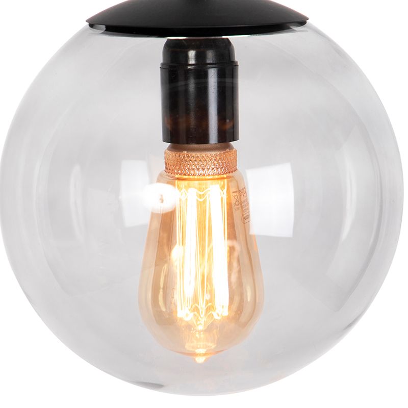 Moderne hanglamp zwart met grijs glas 20cm - Pallon