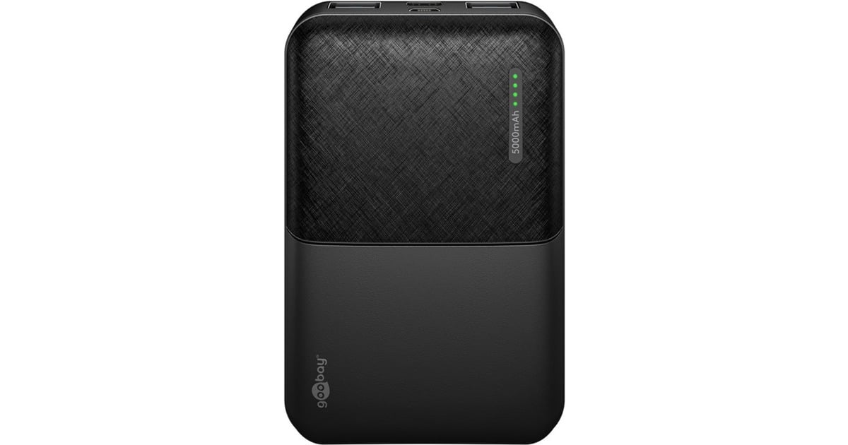 goobayPower Bank Compact 5,000 mAh powerbank  (Zwart, 5 Ah, 2x USB-A, 1x USB-C)