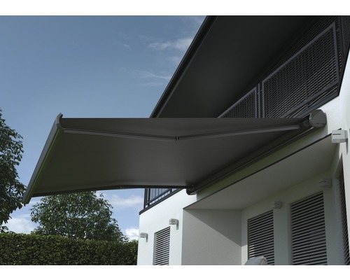 Cassettescherm Sonnino 4x3, doek effen donkergrijs, frame RAL 7022 umbragrijs, inclusief motor, afstandsbediening en LED-verlichting