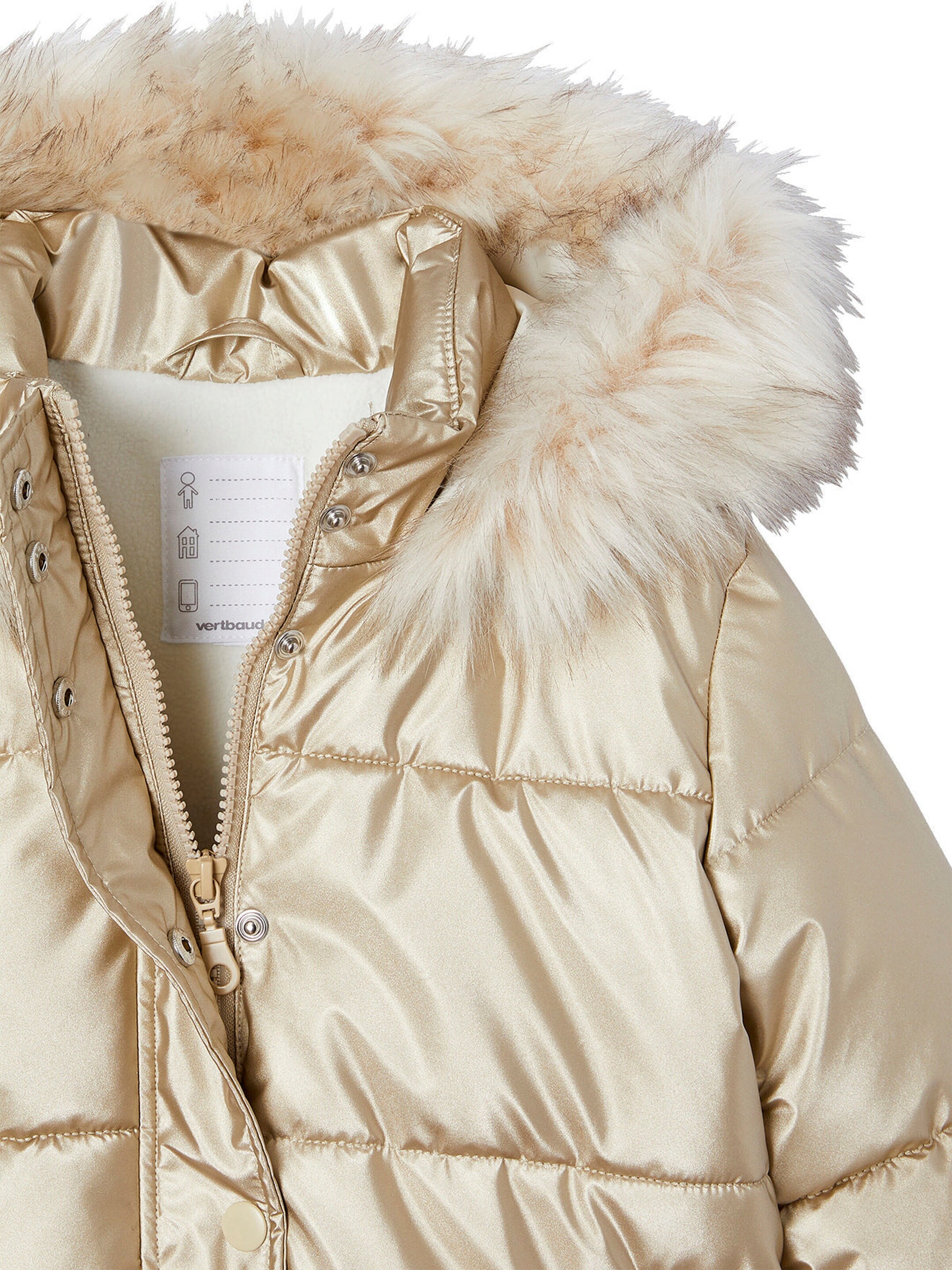 Vertbaudet Mädchen Steppjacke mit Kapuze und Fleecefutter, Wattierung Recycling-Polyester gold
