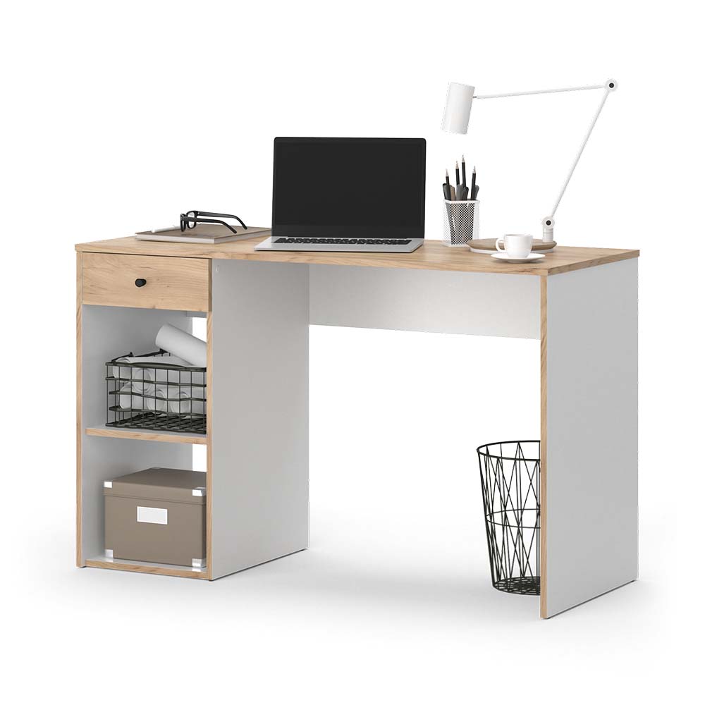 Vicco Schreibtisch Sirio 120x75cm, Goldkraft/Weiß, Bürotisch mit Schublade