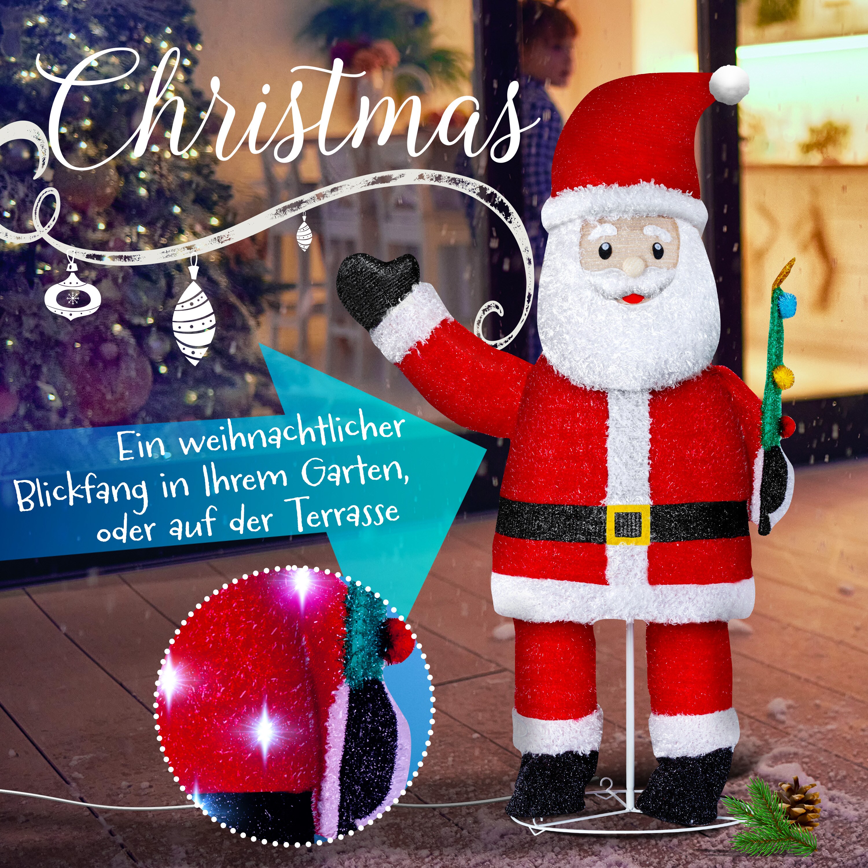 KESSER® LED Weihnachtsmann Santa mit Fernbedienung - Mit 8 Modi Bunter Farbspiel- Timer 24H Weihnachtsfigur Beleuchtet Weihnachtsdekoration für Indoor & Outdoor IP44 Weihnachtsbeleuchtung