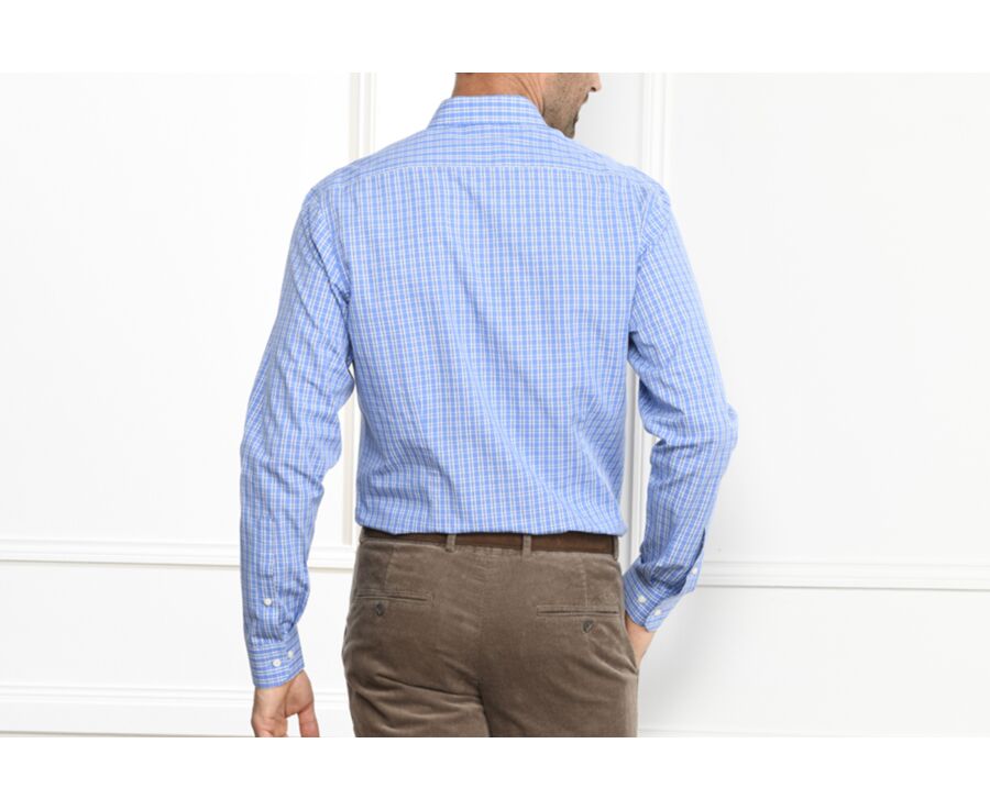 Chemise bleue à carreaux - Col français - GONZAGUE