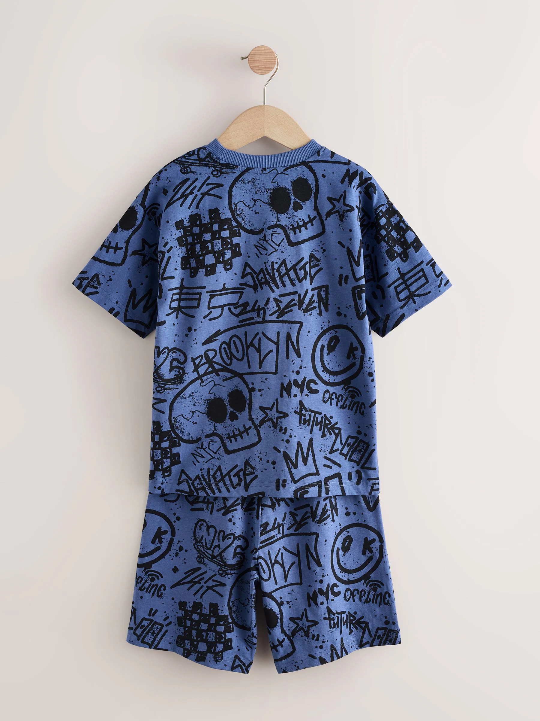Meerkleurig graffiti - 100% katoenen korte pyjama set van 3 (4 - 16 jr)