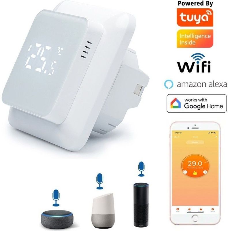 Kleur thermostaat: Zwart - Moderne WiFi Thermostaat in Wit of Zwart – Smart Home Compatibel – Werkt met Magnum, Pro-mat, Google Home & Alexa