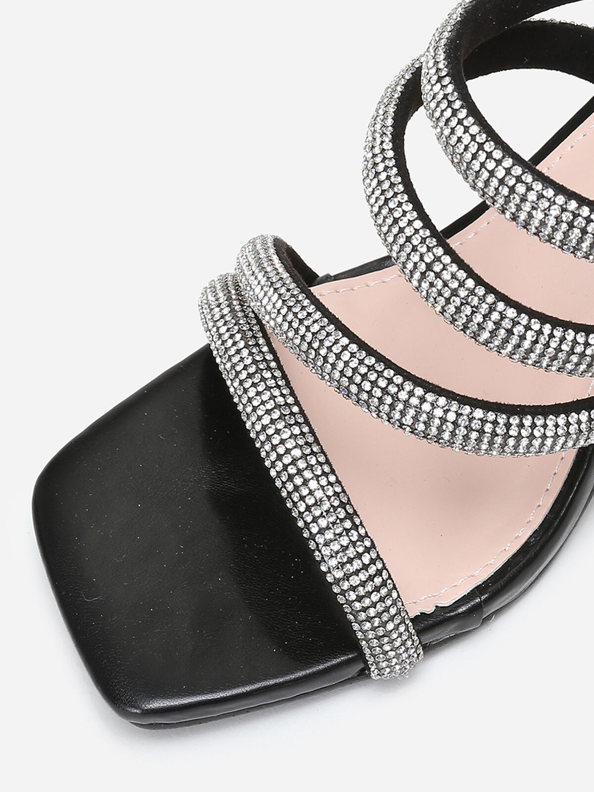 Mules à talon bobine et brides à strass- Noir