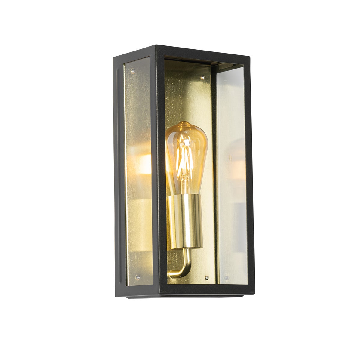 Industriële buitenwandlamp, zwart met gouden accenten, IP44 - Rotterdam