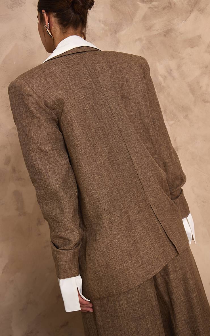 Chocolate Brown Blazer Croisé Texturé Plt Label Ensemble Coordonné