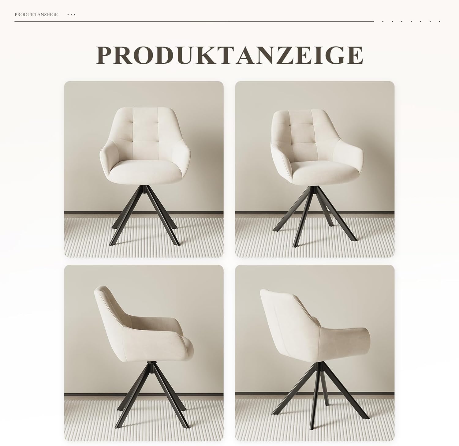 COLAMY Drehbare Esszimmerstühle 2er Set, Esszimmerstühle Drehbar mit Armlehne, Armlehnstuhl Drehbar mit Rückenlehne für Esszimmer, Stühle aus Weichem Florstoff mit Metallgestell für Küche, Beige