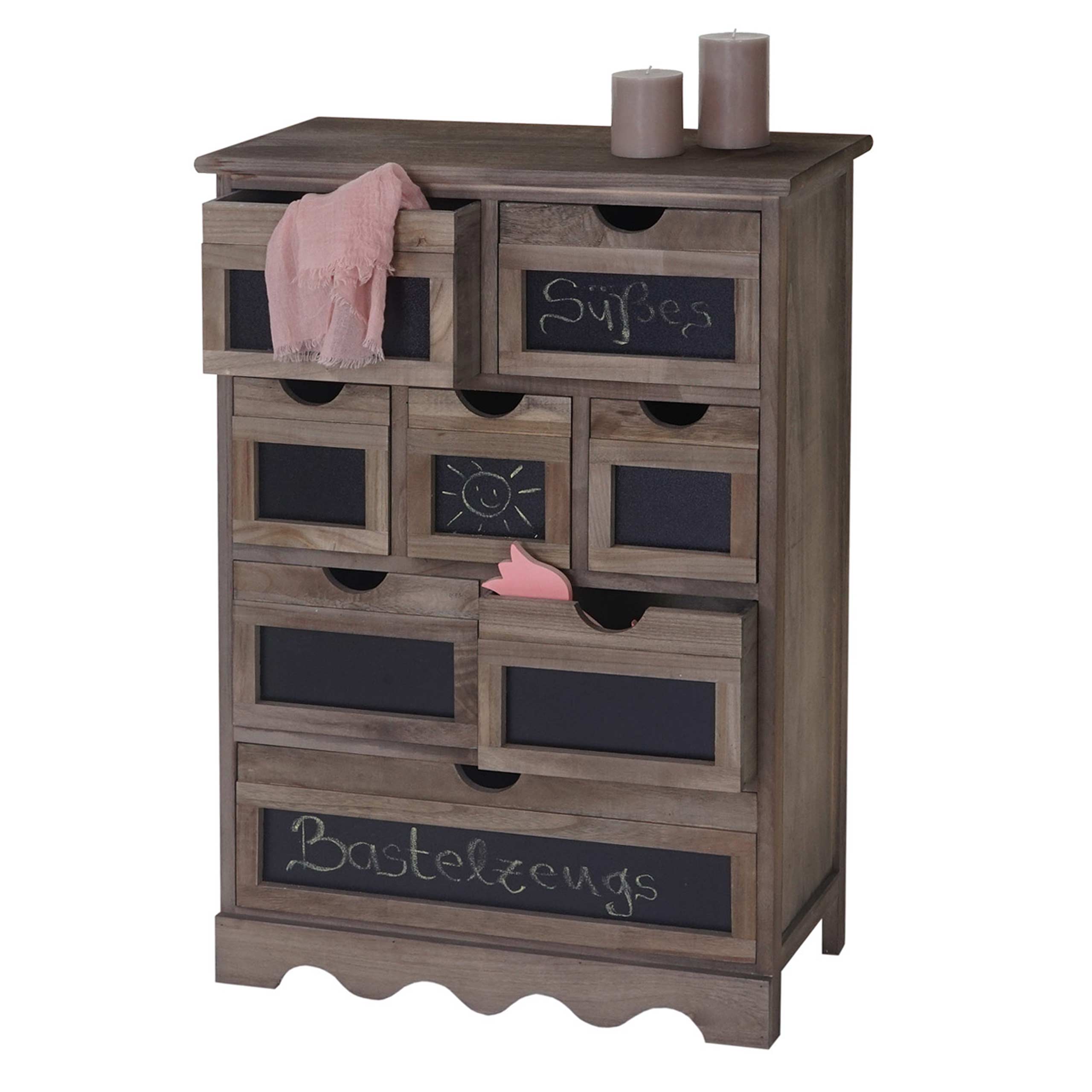Kommode Venlo, Schubladenschrank mit Tafel, Shabby-Look Vintage MVG-zertifiziert 87x60x30cm ~ braun