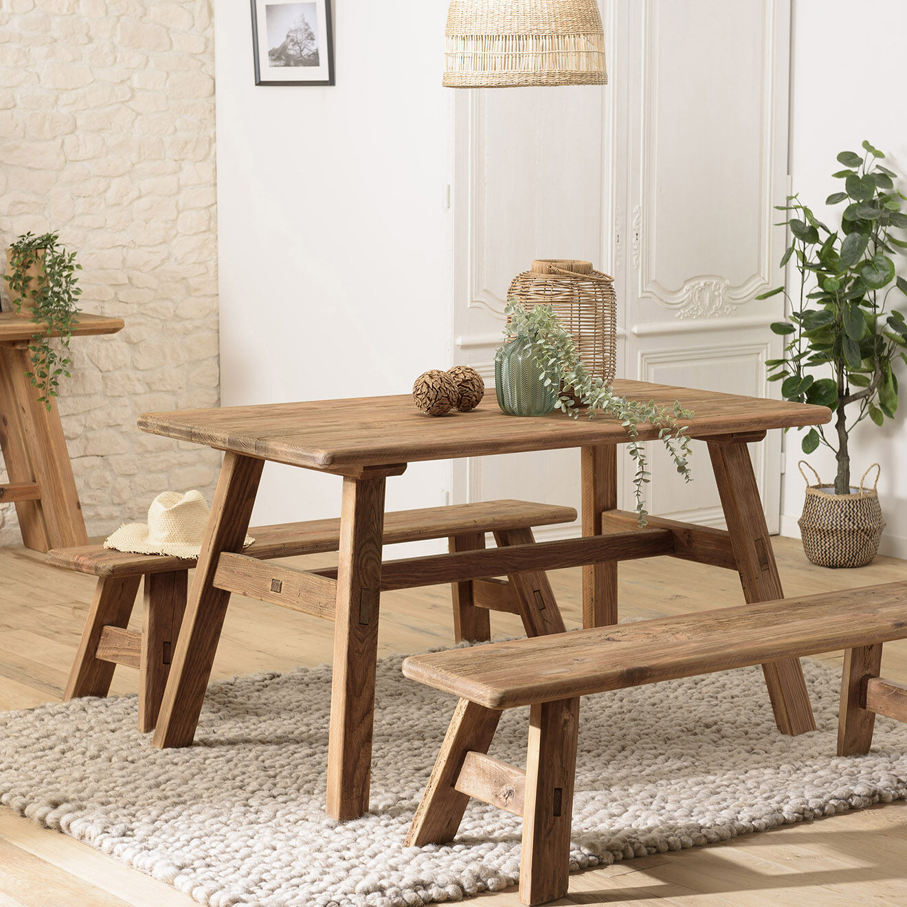 Macabane Table à manger bois Pin recyclé Andrian marron - 140x75 cm