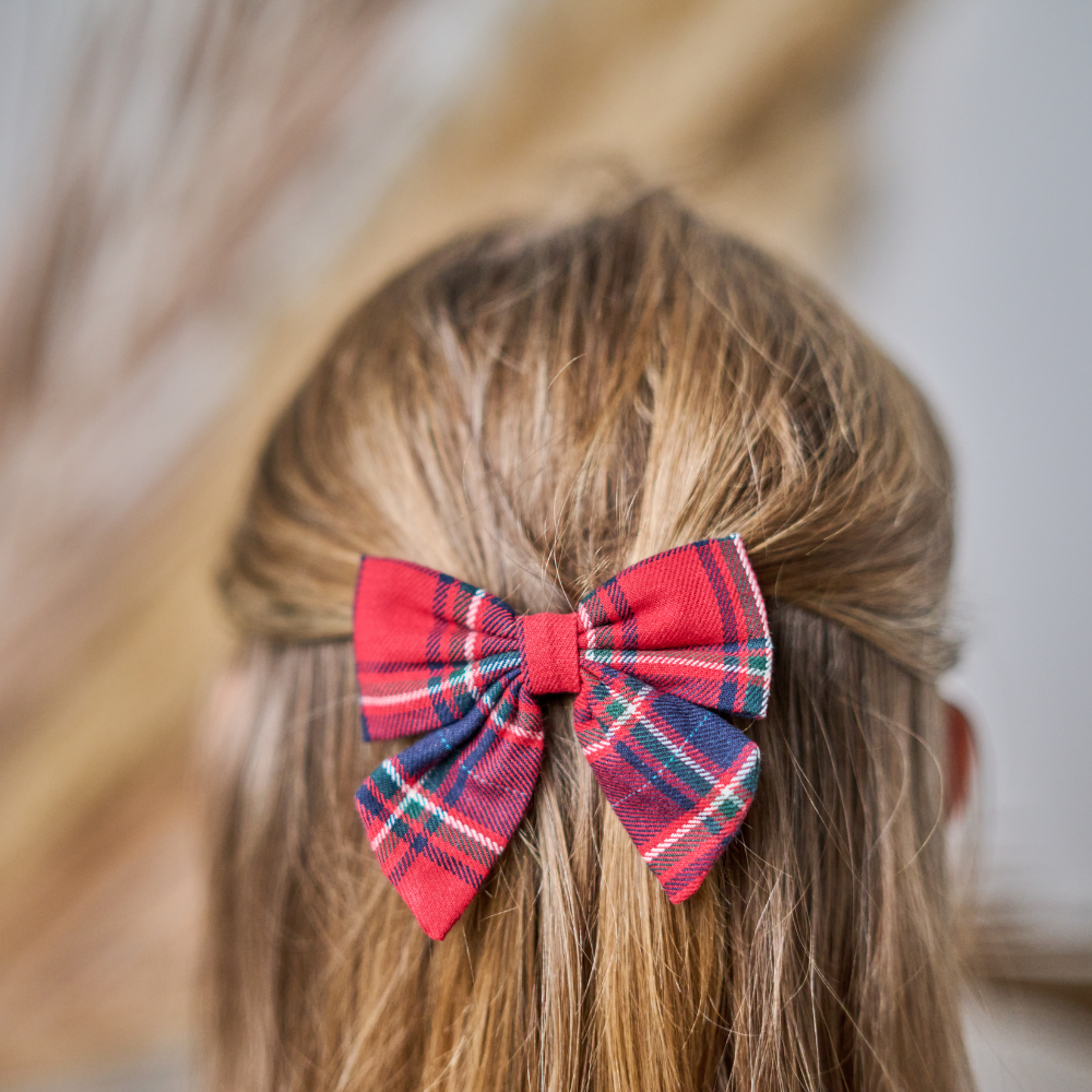 Barrette Noeud Papillon Tartan Rouge